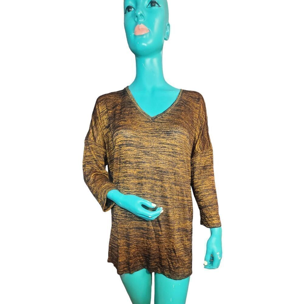 Philosophy Casusl Or Business Casual  Half Sleeve Stretchy Copper And Black V Ne